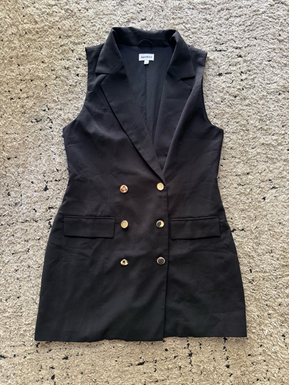 superdown Black Sleeveless Blazer Dress with Gold Buttons